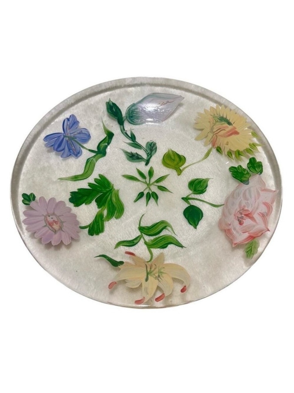 Floral Glass Cake Stand 4 Matching Plates Hand‑Painted Garden Party Set Vintage